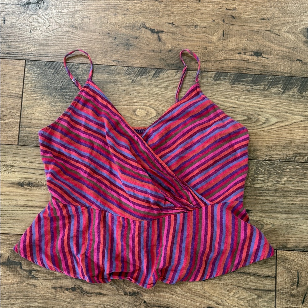 a new day Pink & Purple Striped Wrap Peplum Cami